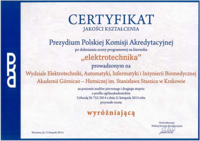 Certyfikat PKA Elektrotechnika